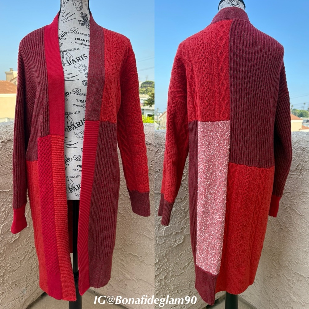 McQ Alexander McQueen panelled knit patchwork geometric long cardigan M medium